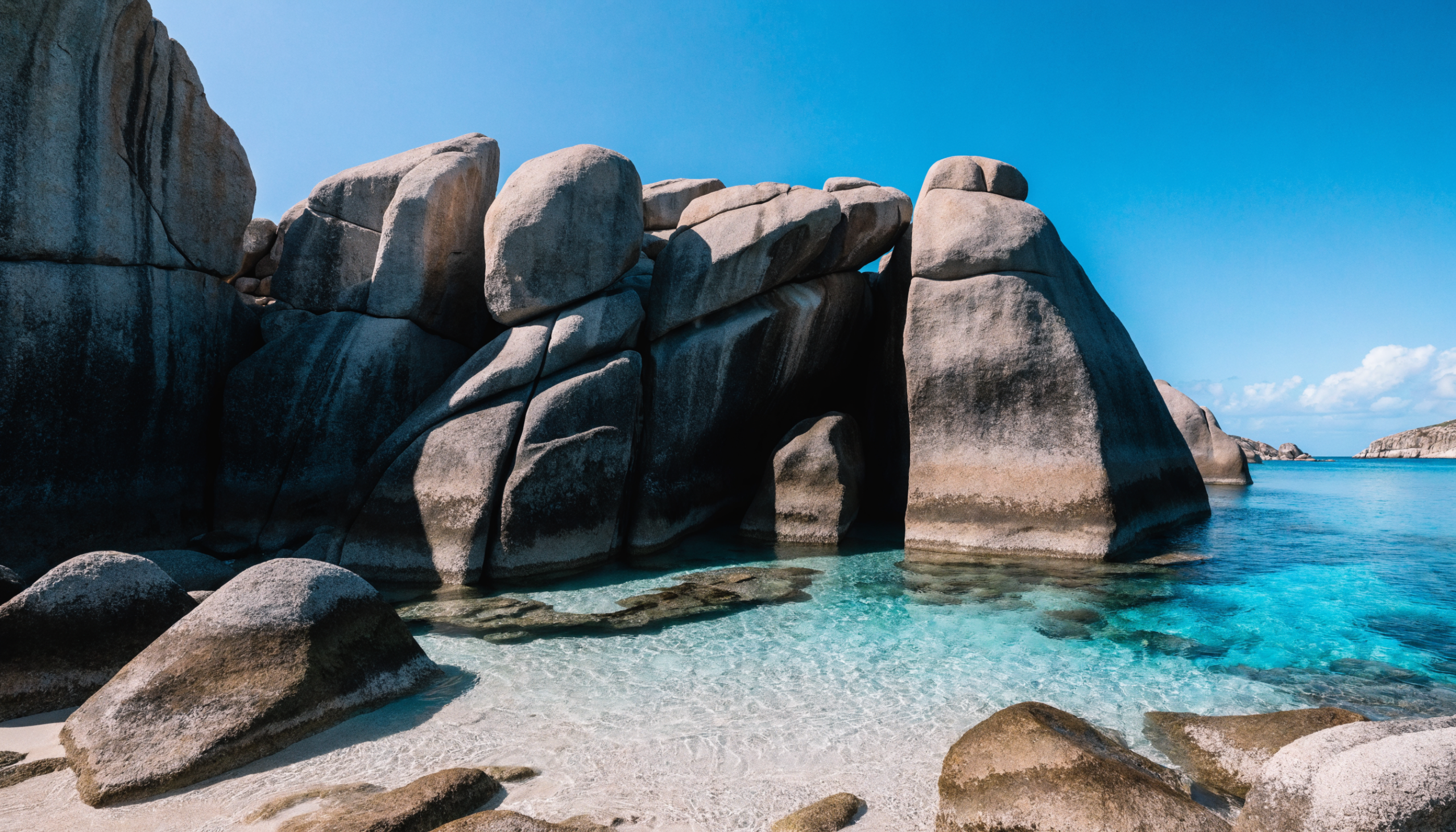 The granite boulders and turquoise shallows of The Baths at Virgin Gorda, British Virgin Islands